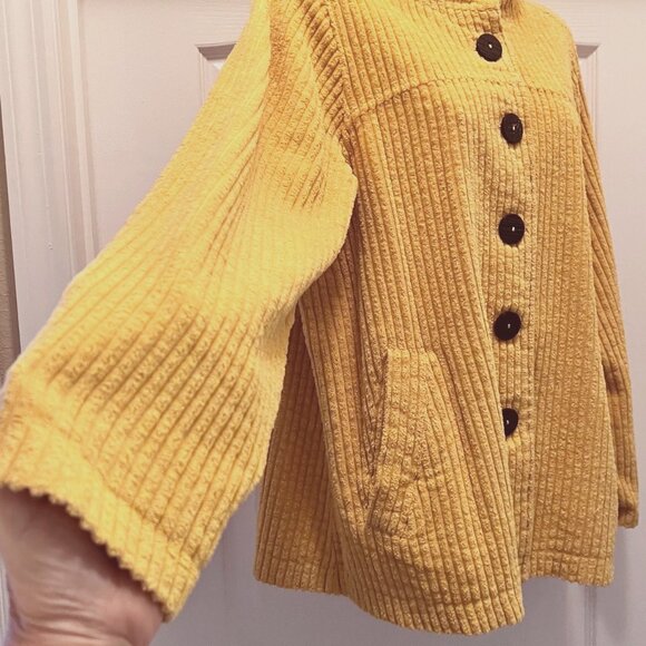 CMC By Color Me Cotton-Women's Yellow Mustard Small Corduroy Button Up Jacket - Picture 7 of 16